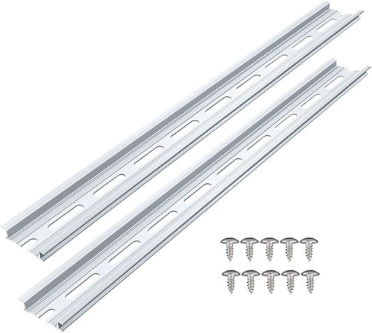 2 Piece VAMRONE Aluminum DIN Rails, 12 Inch Long, 35mm Wide, 7.5mm High, Top Hat Slotted DIN Rail with RoHS, Extra Premium Screws Included for Hardware Components Mounting