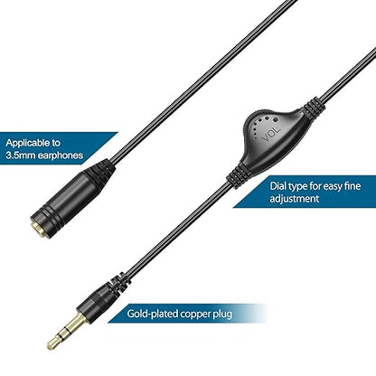 PChero 3.5mm Headphone Extension Cable with Volume Control, 3.3FT Male to Female Stereo Audio Jack Extender Aux Extension Adapter Cord for Headset Earphones Smartphones Tablets MP3 Players