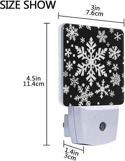 Pigsaly Led Night Light White Black Texture Christmas Snowflakes Night Light Plug in Wall Lamp Smart Dusk to Dawn Sensor Nightlight Led Lamp Energy Saving Lights Gift for Kids Room Bedroom Bathroom H