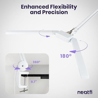 Neatfi LED Desk Lamp, Dimmable Desk Light with 360 SMD LEDs, 30W, CRI 95, Adjustable Color Temperature, Task Lamp for Home, Office, and Workbench (CCT, White, 41 Inches)