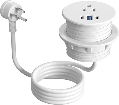 2.5 inch Power Grommet,20W USB-C Charging,1 Outlet with 2 USB C,1 USB Port,Furniture Flush Mount for Desktop,Recessed Power Strip,Workspace Essential Desk Outlet (White, 10 FT)