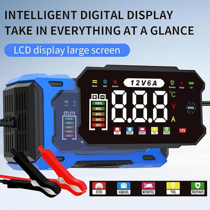 6-Amp 12V Smart Car Battery Charger, Battery Maintainer Trickle Charger with Desulfator, Pulse Repair & Overcharge Protection - for Car Lawn Mower Marine Lead-Acid Batteries (Blue)