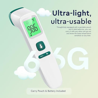 Viproud Forehead Thermometer for Adults and Kids, Fast Accurate Thermometer with Fever Alarm, 1S Reading & Silent Mode, Easy to Use Health Thermometer (Green)