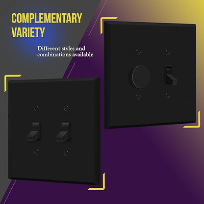 ENERLITES Double Toggle Switch Cover, Two Gang Light Switch Wall Plate, Gloss Finish, Oversized 2-Gang 5.5" x 5.5", Unbreakable Polycarbonate Thermoplastic, UL Listed, 8812O-BK, Black