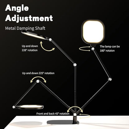 LitONES LED Desk Lamp for Home Office, Eye-Caring Modern Desk Light, 3 Color Temperature 10 Brightness Computer Light, Dimmable Desk Light with Memory & Timer Func, Metal Swing Arm Table Lamp