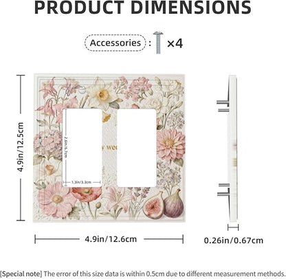 Bvtewkhz Floral Plant Watercolor Flowers 2 Gang Double Rocker Decorative Outlet Covers Light Switch Plate Electrical Receptacle Switchplate For Bathroom Kitchen Bedroom