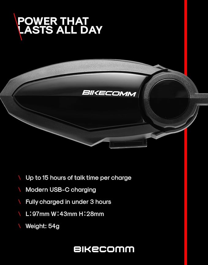BIKECOMM BK-S2 Motorcycle Bluetooth Headset Intercom – 1200M Range Wireless Speakers - Helmet Communication System, IP67, Black, Twin Pack