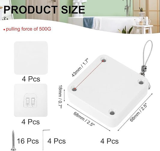 MECCANIXITY Punch-Free 500g Automatic Sliding Screen Door Closer, Multifunctional Storm Sensor Door Closer with Steel Drawstring for Bedroom Storm Bathroom Study Room (White Pack of 4)