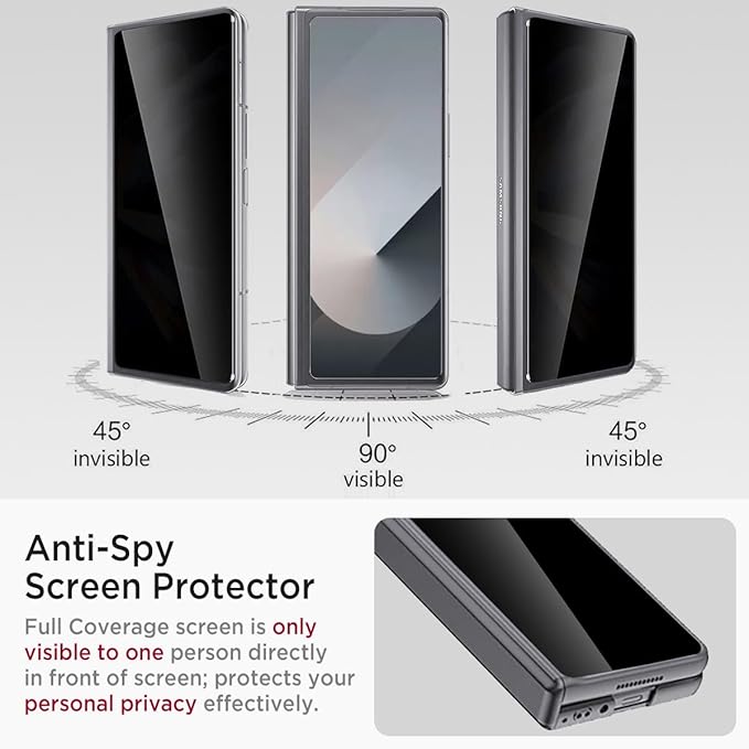 Miimall for Galaxy Z Fold 6 Case with Privacy Screen Protector, Built-in Adjustable Kickstand & Magnetic Hinge & Upgraded Camera Protection All-Inclusive Protective Cases for Galaxy Z Fold 6 5G Grey