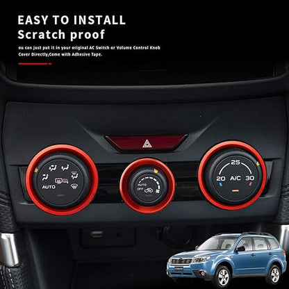 Auovo AC Climate Control Knob Outer Ring Covers Accessories for Subaru Forester 2019-2024 / Crosstrek 2018-2022 2023 / Impreza 2017-2023 Interior for Car Air Condition Switch Control Trim (Red)