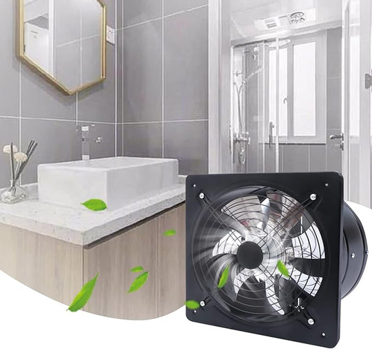 XUFOPLY 12 Inch Exhaust Fan, 110V 125W Wall Mounted Vent Fans 2800RPM Kitchen Bathroom Windows Fan Metal Extractor Fan for Attic, Garage, Window Ventilation (Black, 12 Inch)