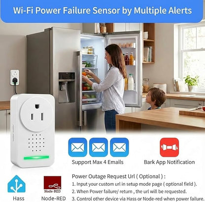 Power Failure Alarm WiFi with 4 Email Addresses, Loud 120dB Smart Power Outage Alarm with 6 Sirens, Freezer Alert WiFi Wireless, Smart Power Failure Detector for GFCI Trips, Sump Pump