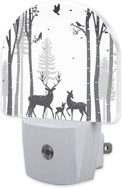 sndheke Deer in The Forest Night Light, Birch Tree with Deer Dusk to Dawn Night Light Plug in,0.5w Energy Saving Sleep Friendly NightLight for Kids Boys Girls Home Decor