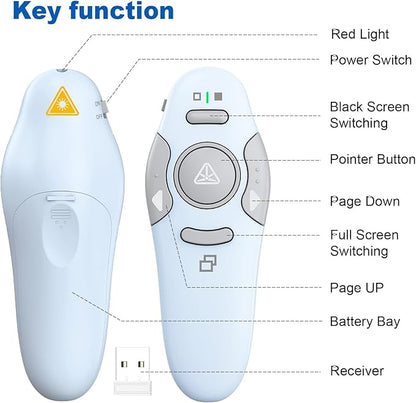 QUI Presentation Clicker Wireless Presenter Remote Clicker for PowerPoint Presentation Remote, PowerPoint Slide Advancer for Mac/Windows/Linux, Google Slide/PPT/Keynote, USB A, Blue