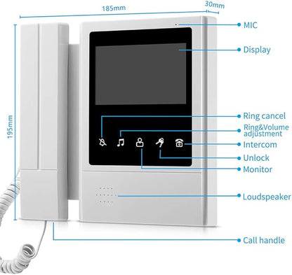AMOCAM Video Door Phone System, 4.3 Inches Touch Monitor Wired Video Intercom Doorbell Kits, IR Night Vision Camera Door Intercom, Doorphone Telephone Style Indoor Outdoor for Home Villa