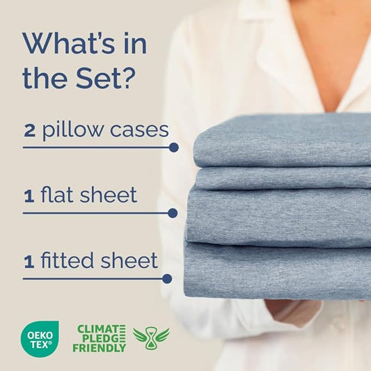 Full XL Bed Sheet Set - 4 Piece Extra Long Extended Full XL Sheets - Soft, Breathable & Cooling - Fits 8" to 16" Mattress with Deep Pockets - 54" x 80" - Wrinkle and Fade Resistant - Heathered Blue