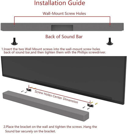 JINGer Sound Bar Wall Mount Brackets for VIZIO Sound BarSoundbar Mounting Bracket for VIZIO SoundBar SB3851C0SB3630E6SB3621nF8MSB4551D5 Speaker with Wall Mount Screws Black