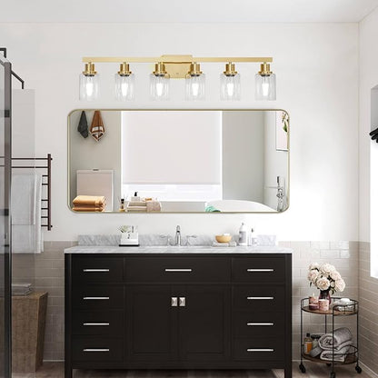 DIKAIDA 6 Light Gold Bathroom Vanity Light,Bathroom Light Fixtures, 38" Modern Brushed Gold Vanity Lighting Fixtures for Bathroom Over Mirror, Gold Sconces Wall Lighting for Bedroom