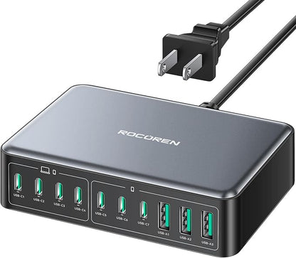 480W USB C Charger Block, Rocoren 10-Ports USB C Charging Station for Multiple Devices,PD 100W Type c Gan Fast Charger Station Multi USBC Charging Hub for Laptop MacBook HP iPad iPhone Samsung