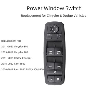 Master Power Window Control Switch Driver Side-Compatible with 2011-2019 Dodge Charger, 2016-2022 Ram 1500 2500 3500, 2015-2017 Chrysler 200, 2011-2020 Chrysler 300