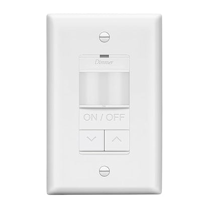 LIDER Motion Sensor Dimmer Switch for Dimmable 200W LED/CFL Lights, 3-Way, 120 V, Modern Upgrade, No Neutral Required, No Ground Required, UL Listed, Wall Plate Included, White, New Version