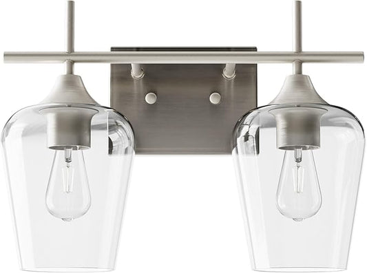 VONLUCE Bathroom Vanity Light, 2 Light Bathroom Light Fixture Over Mirror, Bathroom Wall Lamp with Clear Glass, Modern Brushed Nickel Vanity Lighting fixtures for Bathroom, Bedroom, Hallway