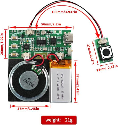 Sound Module, Support Bluetooth & MIC Recording Audio, 8MB Voice Chips with Speaker,8 Min Easy Sound Recording Chip for Personalized Greetings, DIY Projects, Holiday Crafts ect.