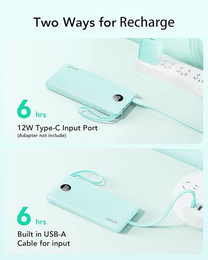 VRURC Portable Charger for iPhone, 22.5W Fast Charging Power Bank 10000mAh, USB C Battery Pack 4 Outputs 3 Inputs, Slim Phone Charger with Cables for iPhone 17 16 15 14 13,Samsung Galaxy-Green(1 Pack)