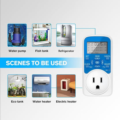 Timer Outlet, Programmable 110V/220V Pump Timer Switch, Minimum Setting by Seconds, Timing Socket Converter, Power Timing Automatic Control Outlets