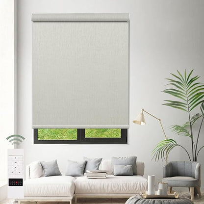 Zshine Motorized Blackout Window Blinds Customize Width (23-95 Inches) Remote Control Wireless and Rechargeable Roller Shades Blinds for Windows, Home, Office, Hotel, Club, Restaurant(82164B)