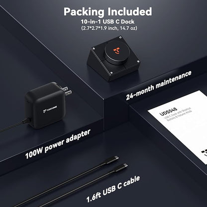 TobenONE 10-in-1 Shortcut-Key Docking Station with 4 Shortcut Button and Volume Knob, USB C Dock with 4K@60Hz HDMI, 100W PD, 3 USB, Ethernet, Audio, SD/microSD for MacBook, Windows, Chrome, Mac mini