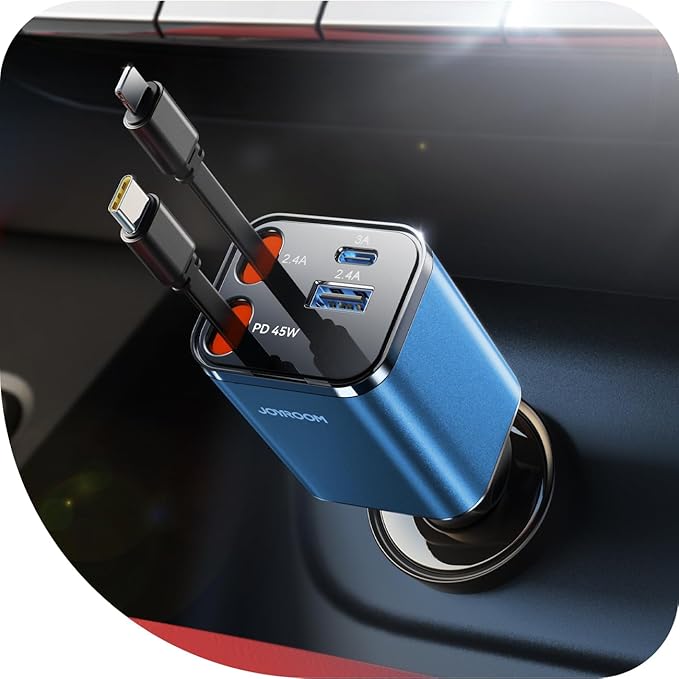 [2025 Ultra-Compact] Retractable Car Charger USB C 84W Car Accessories Adapter for iPhone 16 Fast Charging, Car Travel Essentials Gifts for Women Men, Car Phone Charger for iPhone 16e 15 Pro Max, Blue