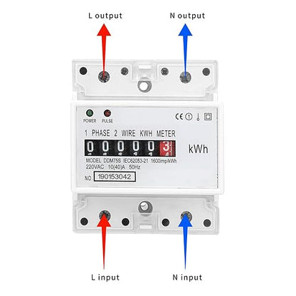 Electric Meter, Single Phase 4P LED DIN-Rail Electricity Power Consumption Wattmeter Energy Meter DDM75S 10 to 40A Digital Display