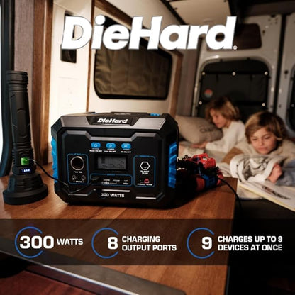 DieHard Portable Power Station 300-Watt (600-Watt Peak) 288.6Wh - Solar Generator (Solar Panel Optional), for Home Backup, Weather Emergencies, Outdoor Recreation, Jobsite and more