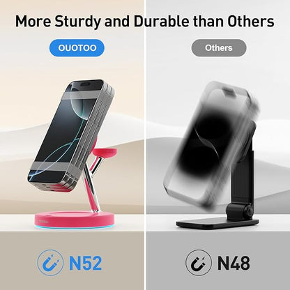 3 in 1 Charging Station Compatible with Mag-Safe Charger Wireless Charger Stand for iPhone 16 15 14 13 12 Series Wireless Charging Station for AirPods Wireless Charging Stand for iWatch Series (Red)