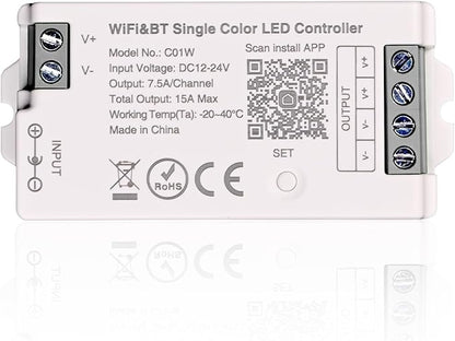 TUNICHX C01W Monochrome LED Strip Controller 2.4 GHz WiFi Group Controller Alexa Google Home Smartphone APP Control Compatible with WR02RF LM007 LM087 FUT006 B1 Mi-Boxer/Mi-Light Dim Remote