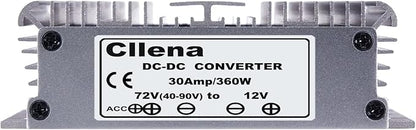Cllena DC 40V-90V to 12V Converter Voltage Regulator Reducer 48V 60V 72V Step Down to 12V 30A 360W Converter Waterproof Buck Transformer Power Supply for Golf Cart Club Car LED Light