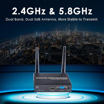 EXVIST 100M 1080P VGA Wireless HDMI Extender 1x Receiver Only, HDMI & VGA Dual Output, Up to 328ft, IR Support, Suitable for Transmitting Video from Laptop, PC, YouTube, PS4 to HDTV or Projector