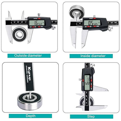 Kynup Digital Caliper, 8 Inch Micrometer Caliper Tool, Vernier Caliper with Stainless Steel Body, Large LCD Screen, Auto - Off Feature, Inch Metric Fraction Conversion (200mm)