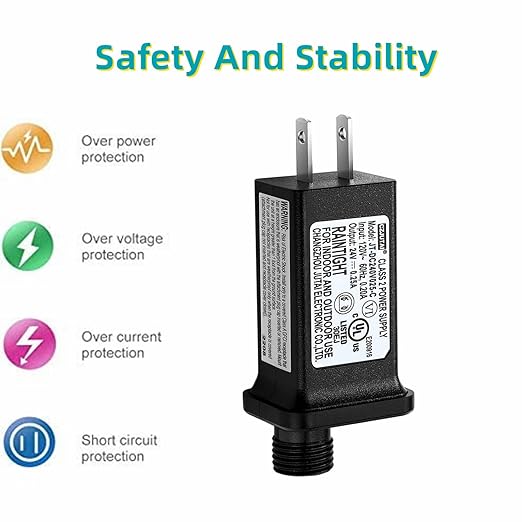 Replacement 24V 0.25A LED Transformer Model JT-DC240V025-C Class 2 Power Supply IP44 LED Light Controller Low Voltage Transformer for Halloween Christmas Holiday String Light