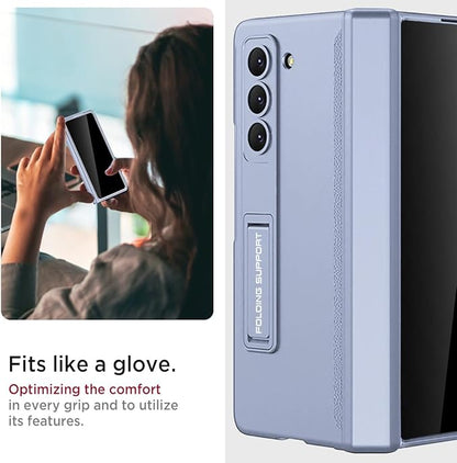 Miimall for Samsung Galaxy Z Fold 5 Case with Privacy Screen Protector, Built-in Adjustable Kickstand & Magnetic Hinge Protection All-Inclusive Protective Case for Galaxy Z Fold 5 5G(Ice Blue)