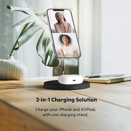 Belkin MagSafe 2-in-1 Wireless Charging Stand for Apple iPhone 13, 14, 15, 16, & AirPods - Fast Charging Station for Multiple Devices - Black