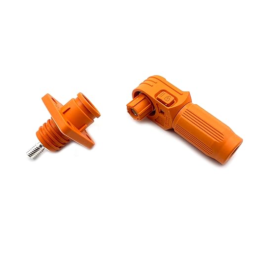 100A Battery Energy Storage Connector, 16mm² High Current Connectors IP67 Waterproof Stud Wiring Power Adapter Quick Plug Terminal Right Angle Plug and Socket （1000V Orange)