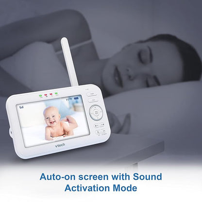 VTech VM5463-2 Baby Monitor 5" Screen with 2 Cameras, Pan-Tilt- Zoom, Night Light, Glow On The Ceiling Projector, Two-Way Talk, Secure Transmission No WiFi