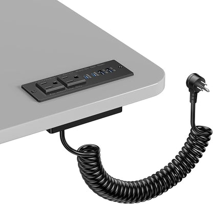Recessed Power Strip USB C 65W Fast Charging Station,in Drawer Outlet,Furniture Flush Mount for Desktop,Workspace Essential Desk Outlet (Black, 10FT)