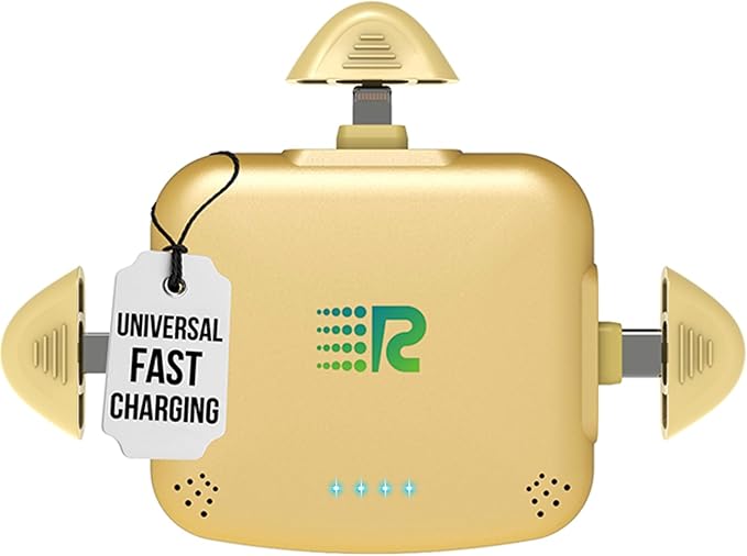 Universe 3 in 1 Portable Charger – 3300mah, 2.4A High-Speed Fast Charging Compatible with iPhone and Android Lightning, Type C, Micro-USB Charges 3 Devices at a Time Pre-Charged RC33 Gold