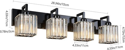 FDPBY Modern Bathroom Vanity Light 4-Lights Plating Black Vanity Light Crystal Wall Light Bathroom Light Fixtures