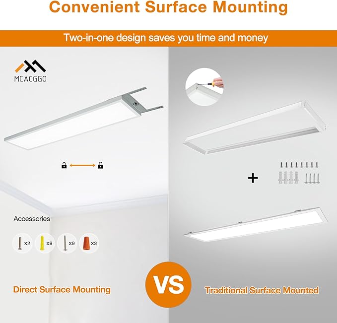 Mcacggo 1x4 LED Flat Panel Light Flush Mount 4-Pack, 3000K/4000K/5000K Selectable, Ultra-Thin Surface Mount LED Ceiling Light for Kitchen, Triac Dimmable, Bright 4400LM, 100-277V, White