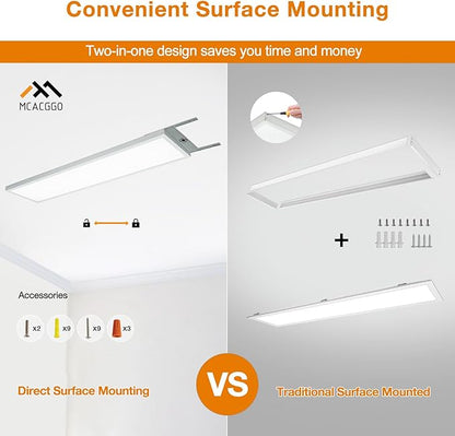 Mcacggo 1x4 LED Flat Panel Light Flush Mount 4-Pack, 3000K/4000K/5000K Selectable, Ultra-Thin Surface Mount LED Ceiling Light for Kitchen, Triac Dimmable, Bright 4400LM, 100-277V, White