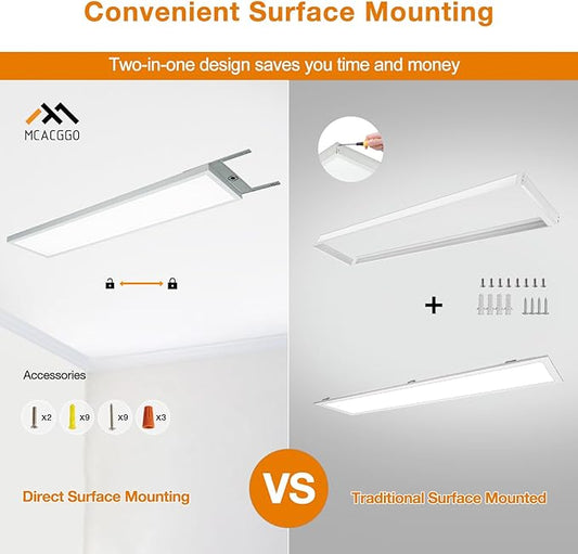 Mcacggo 1x4 LED Flat Panel Light Flush Mount 4-Pack, 3000K/4000K/5000K Selectable, Ultra-Thin Surface Mount LED Ceiling Light for Kitchen, Triac Dimmable, Bright 4400LM, 100-277V, White